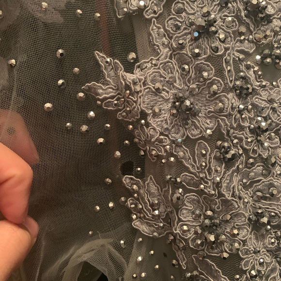 Grey/silver long sleeve MacDuggal evening gown - Picture 9 of 10